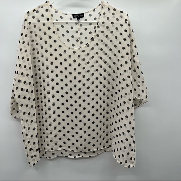 Top Shop sheer black and white polka dot blouse ladies size 4. - Picture 1 of 7